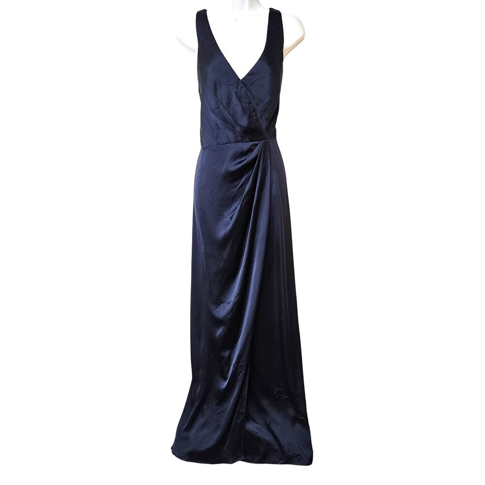 After Six Midnight Faux Wrap V Neck‎ Tulip Satin Gown Size 12R NWT Holiday Party